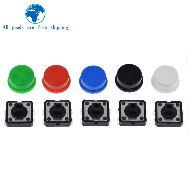 25PCS Tactile Push Button Switch Momentary TZT 12*12*7.3MM Micro switch button + 25PCS Tact Cap(5 colors) for Arduino with Case