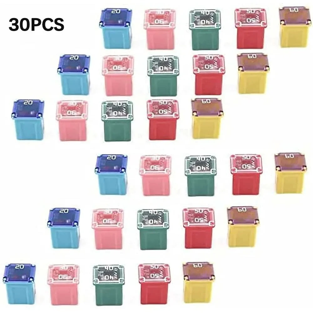 15/30pcs Automotive Low Profile JCASE Box Shaped Fuse Kit for Ford, Chevy/GM, Nissan, and Toyota Pickup Trucks, Cars and SUVs