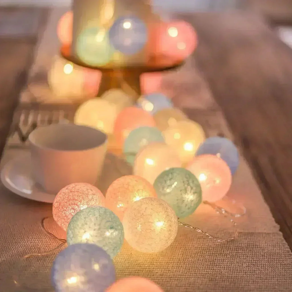 20LED Cotton Balls String Lights Waterproof Fairy Garland Lamp Outdoor Garden Patio Wedding Christmas Home Decoration Soft Warm