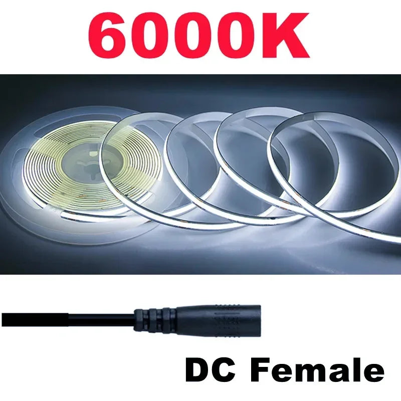 5M 10M Per Roll COB LED Strip DC12V 24V 8mm LED Lights for Room Bedroom TV Decor High Density Soft Flexible Neon Tape Light Lamp