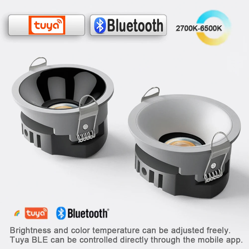 3CCT Tuya Bluetooth/Zigbee Matter Recessed Smart LED COB Spotlight Ultra Thin Anti-glare High CRI 95 Aluminum Ceiling Lamp