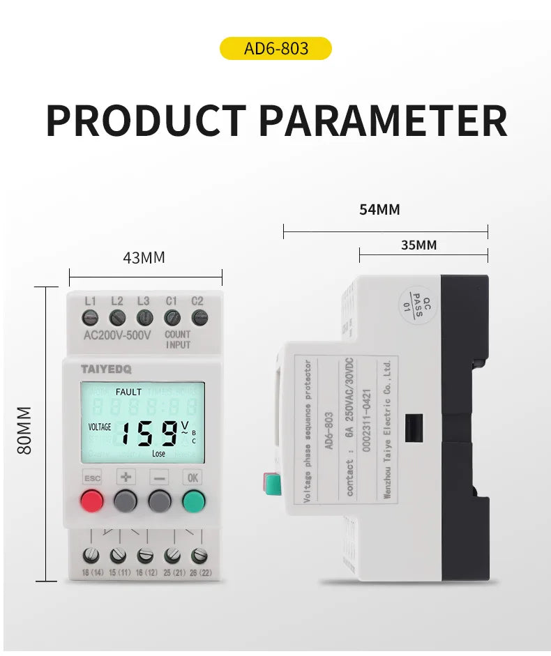 LCD Digital Three-Phase Power Supply Motor Overvoltage And Undervoltage Elevator Phase Sequence Protection Relay