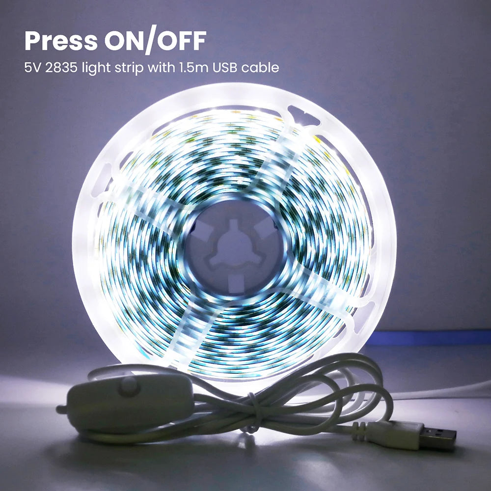 5V USB 2835 LED Strip Light with DC Plug 3528 SMD Flexible Led Tape Ribbon 60LED 0.5m 1m 2m 5m Cabinet Lights Night TV Backlight