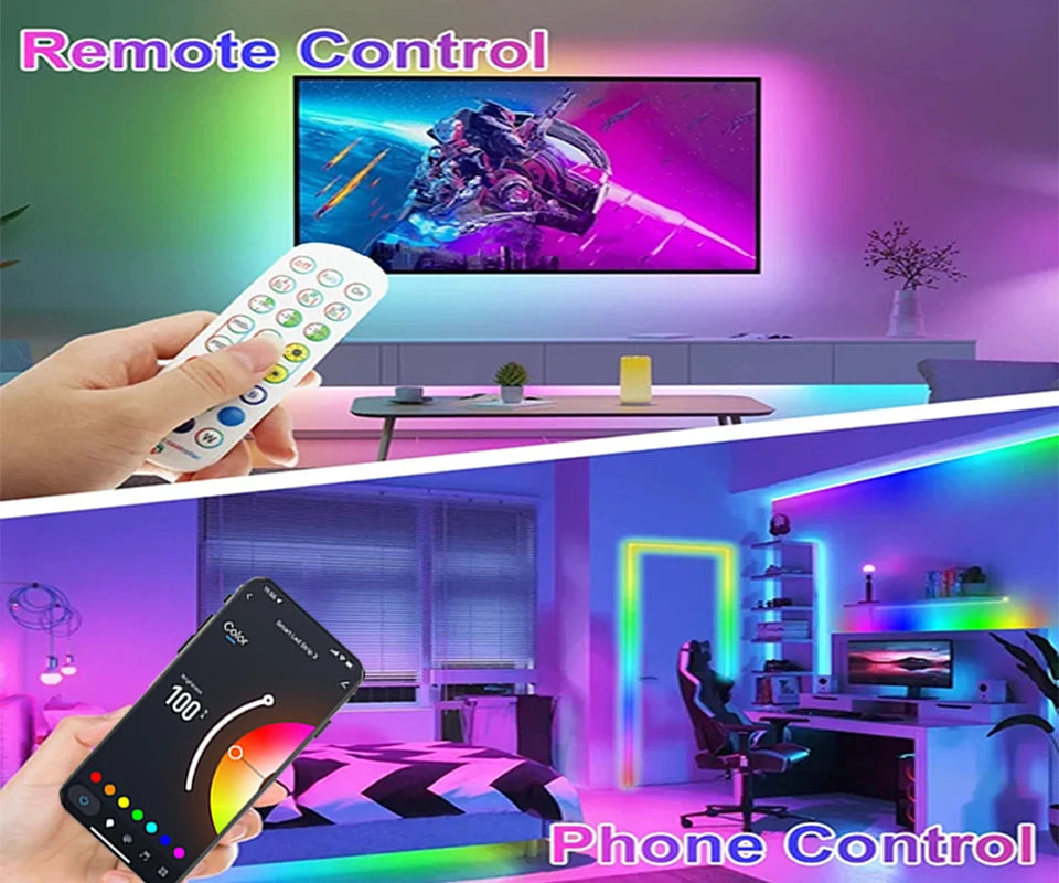 30M 12V WiFi Bluetooth RGB LED Strip Lights 5050 with Ac100-240V Adapter APP Control Music Sync Remote for Bedroom Kitchen Party