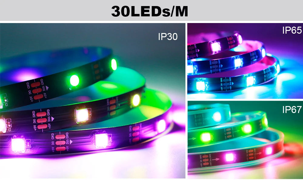 WS2811 WS2812B WS2813 WS2815 5050RGBIC Smart LED Strip Lights Individually Addressable IC  30/60/144Pixels/Leds/m Light DC5V/12V