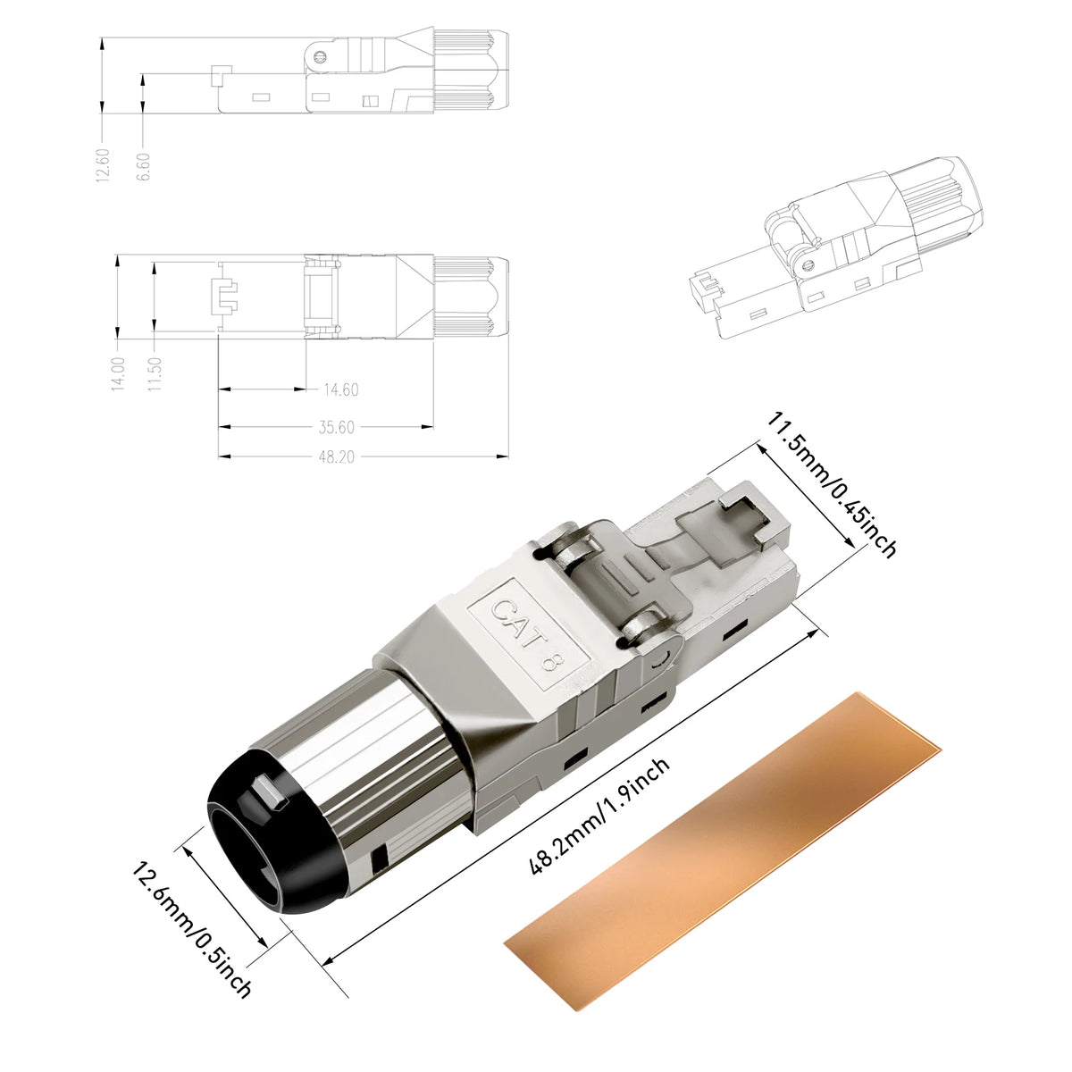ZoeRax 2PCS RJ45 Cat8 Cat7 Cat6A Connector Shielded Toolless Modular Termination Plug 2000MHz 40G LAN Cable for 22AWG-24AWG