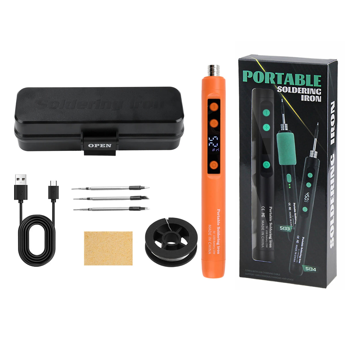 Portable Cordless Soldering Iron Kit with Adjustable Temperature 200-450℃ Type-C USB Charging for Electronics Repair