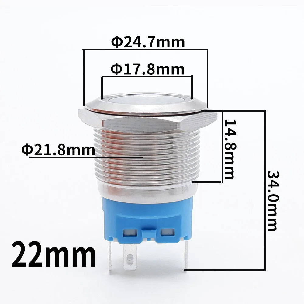 16mm 19mm 22mm Metal Push Button Switch Led Backlit On Off Car Engine Power Start Stop Waterproof With Wire 1NO1NC 5V 12V 220V