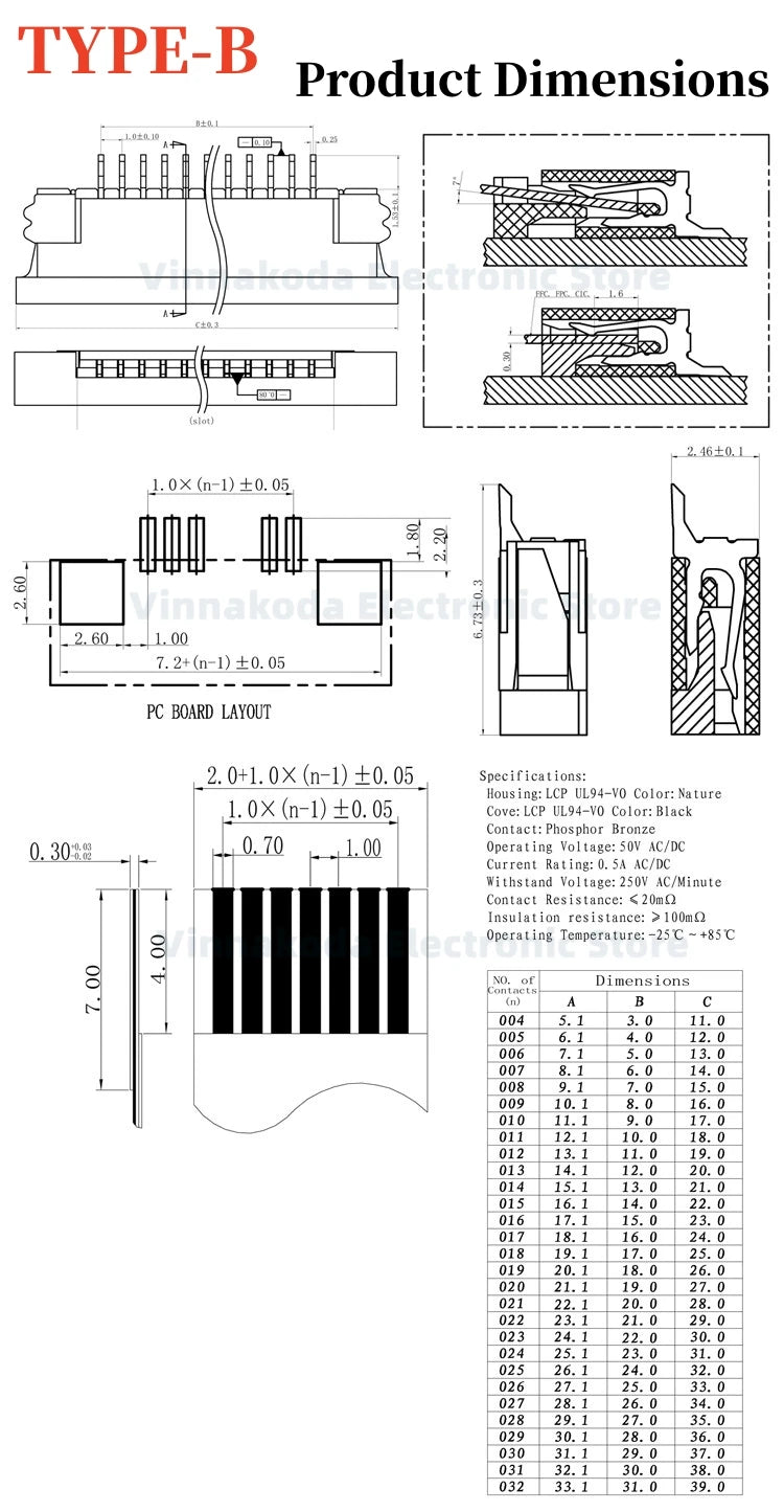 10Pcs FFC/FPC connector socket 1.0mm flip cover/up/down connection 4/6/8/10/12/14/15/16/18/20/22/24/26/28/30/32P