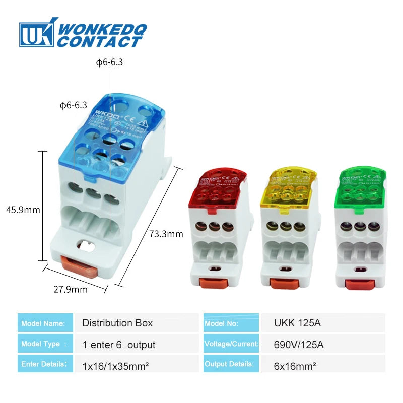 UKK Distribution Box One In Several Out Power Electrical Connector Junction Din Rail Terminal Block UKK80A/125A/160A/250A/400A