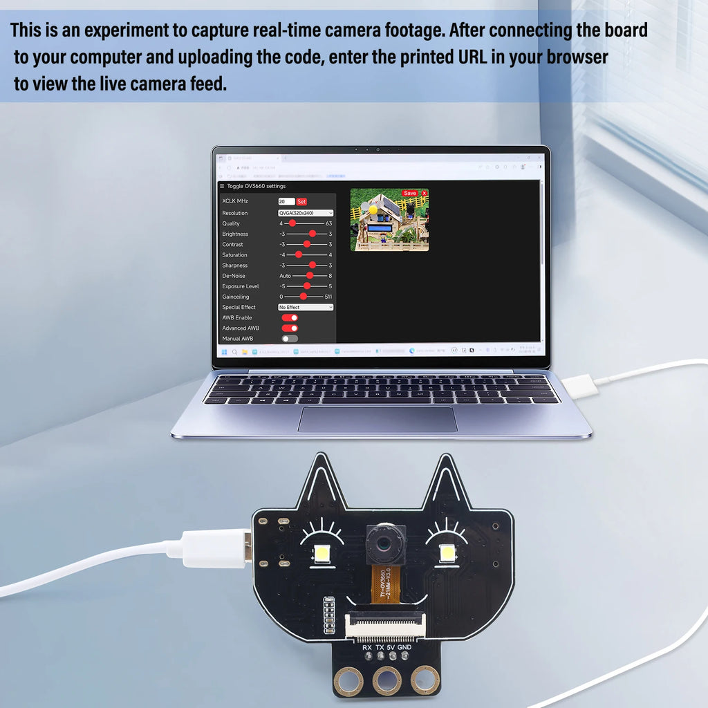 Keyestudio Fox:bit ESP32-S3 Camera Built-in 520 KB SRAM and External 8MB PSRAM Supports OV2640 and OV7670 Cameras WIFI Upload