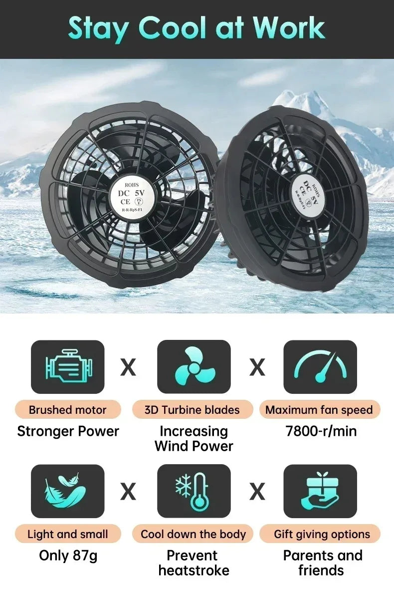 Air Conditioner Vest Cooling Fan 5V or 12V Adjustable Gear High Speed Fan For High Temperature Outdoor Work Fast Cooling DC Fan