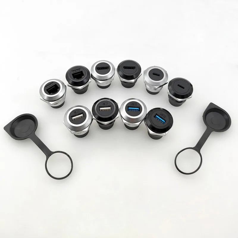 10Pcs Metal D‑Type Panel Mount Socket RJ45 CAT6 HDMI USB3.0 Straight Through Network Connector Module Round Panel Mount Adapter