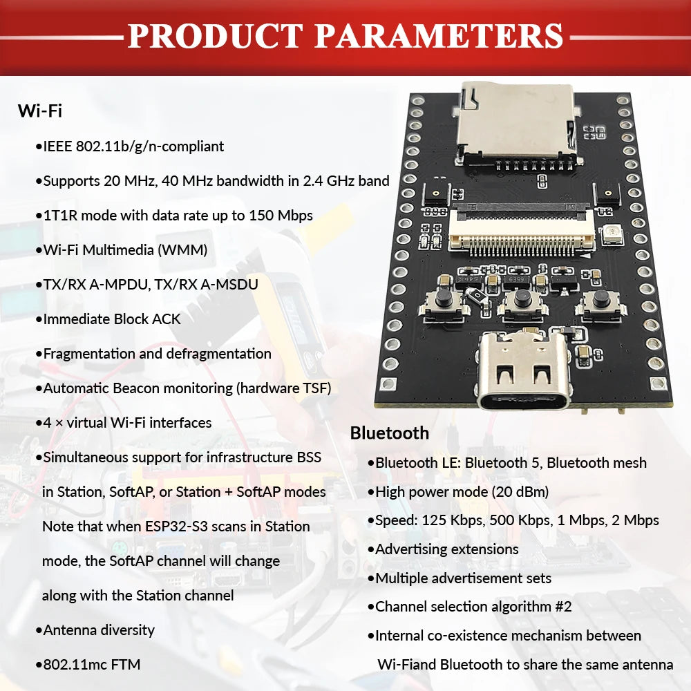 NEW ESP32-S3 CAM Speaker Development Board with OV2640 Wifi Camera Module Kit Dual MIC TF Slot N16R8 CH340X USB Type-C ESP32-S3