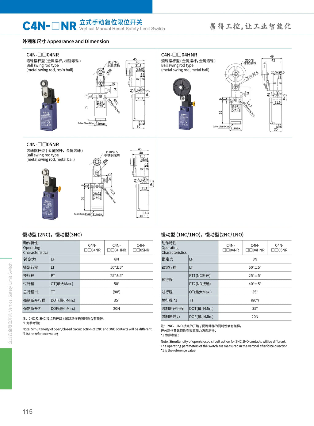 CNTD C4N‑NR Series vertical safety Micro Limit Switch IP65 Waterproof and dustproof Silver contact Safety Interlock C4N-4304NR