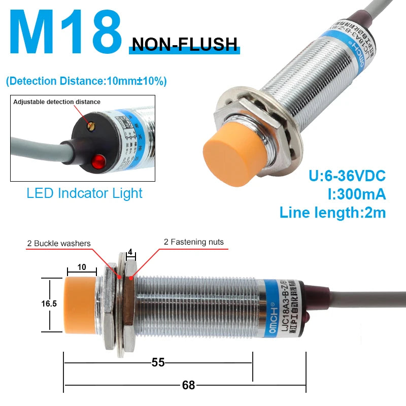 OMCH Capacitive Proximity Sensor LJC 12 18 30MM Detection Distance 2/5/10/20MM PNP NPN NO NC Cylindrical Proximity Sensor Switch