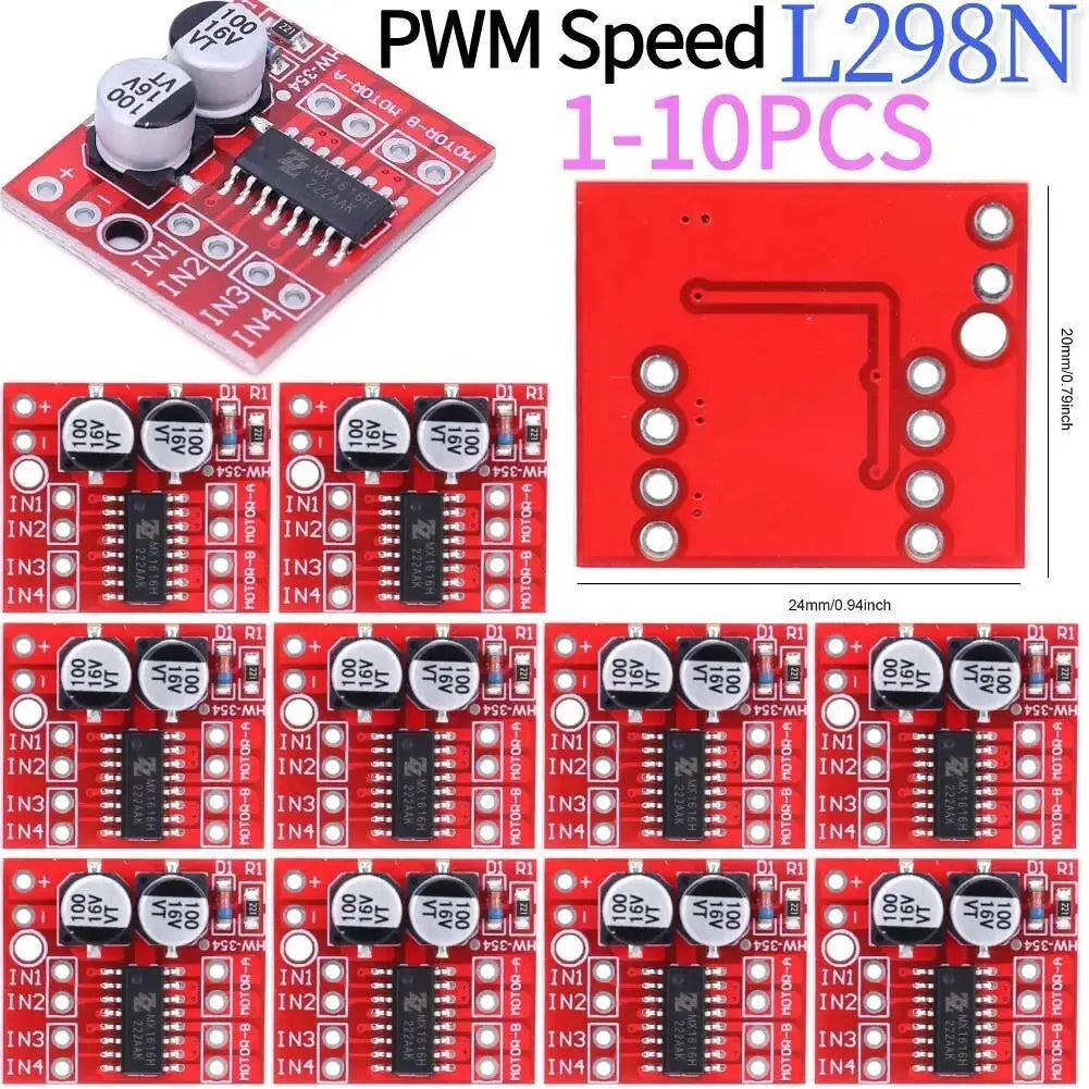 1-10PCS L298N Driver H Bridge Mini Dual DC Motor Module 2.5A Two Channel Reversing PWM Speed Components