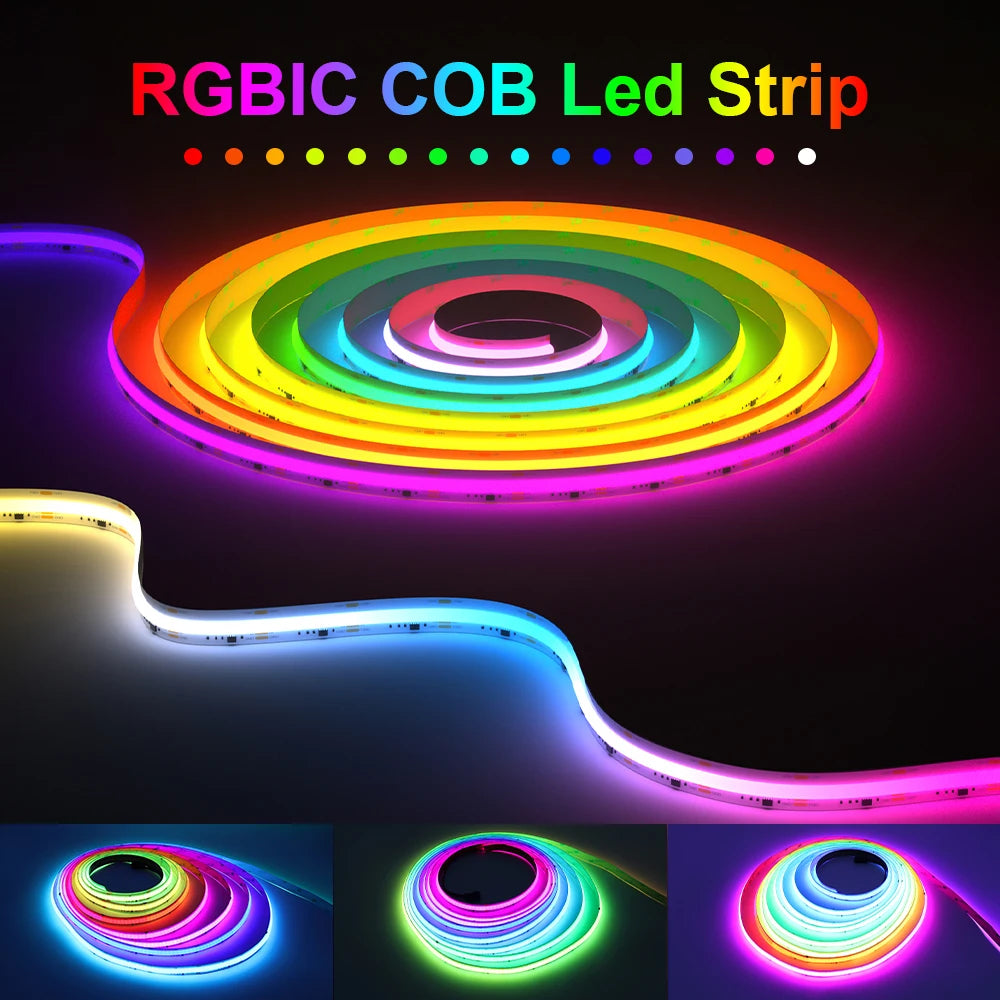 RGB-IC COB LED Strip with Tuya Wifi Controller 2.4G Remote Alexa Google Home Rainbow Color Addressable LED Tape 10m 20m 25m Kit