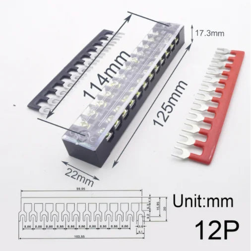 1pcs 15A 600V Dual Row Strip Screw Terminal Block With 2pcs Terminal Strip Short Piece TB Connector 3 4 5 6 8 10 12 Position