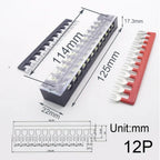 1pcs 15A 600V Dual Row Strip Screw Terminal Block With 2pcs Terminal Strip Short Piece TB Connector 3 4 5 6 8 10 12 Position