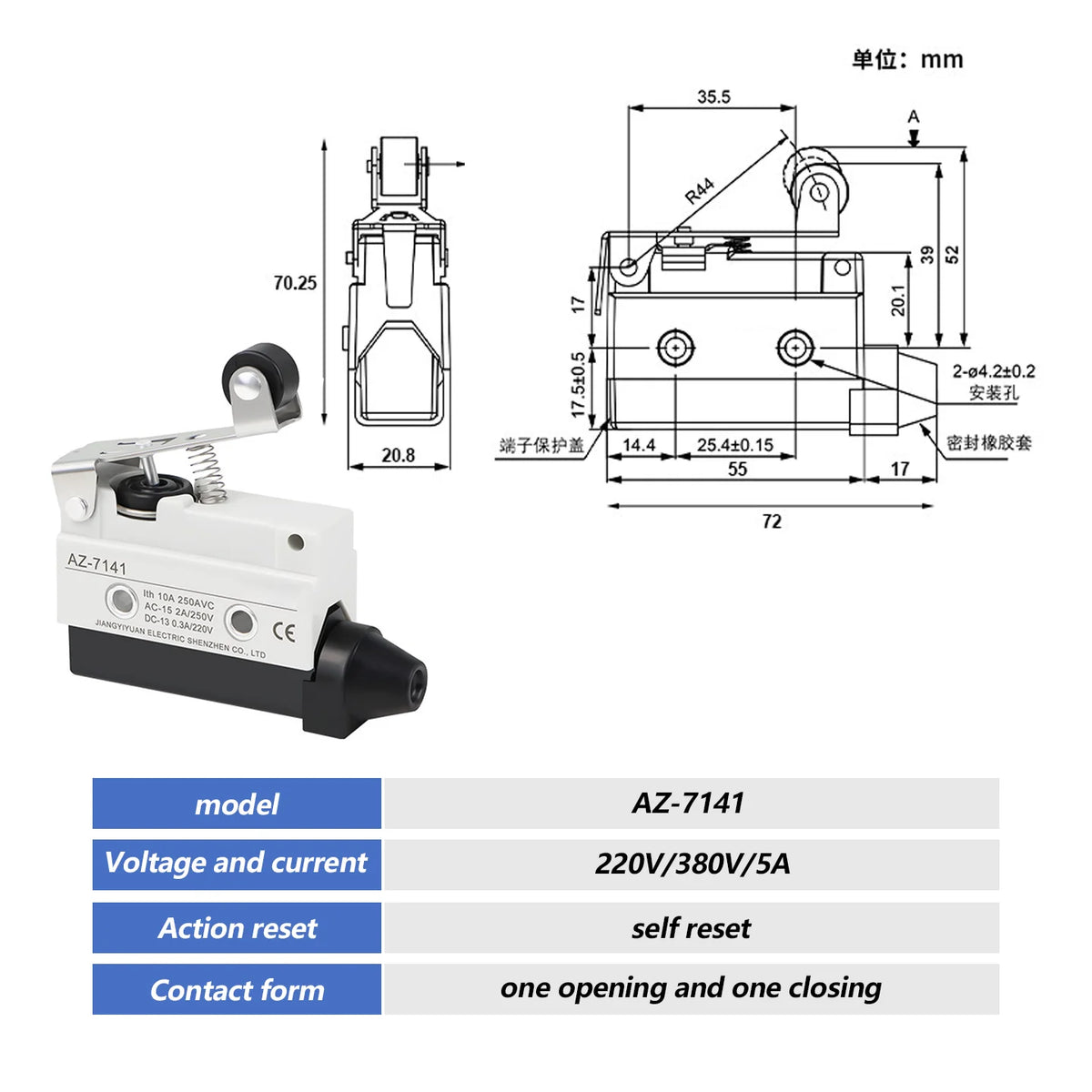 10A 250V AZ Waterproof Microswitch Travel Micro Limit Switch Small Horizontal Roller Lever AZ-7312 AZ-7311 AZ-7121 AZ-7310