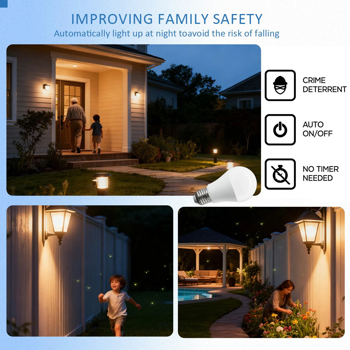 2Pack Led Sensor Control Bulb B22 E27  Bulb Light Dusk To Down AC100-240V 1000lm 10W 3000K-6000K for Underground Garage Corridor