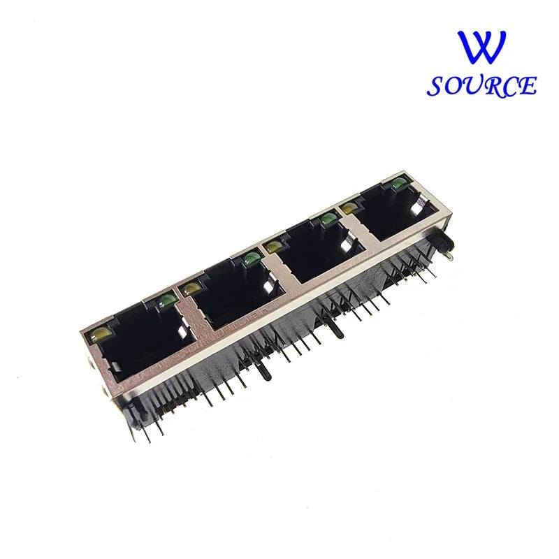 2PCS Metal RJ45 Network Jack PCB Vertical Female Socket Connector DIP 1X4 with LED Network Jacks for Enhanced Networking