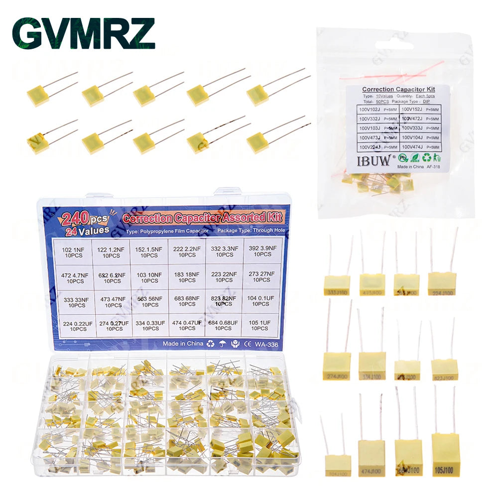 Polypropylene Safety Plastic Film kit 100nf 220nf 10nf 47nf 22nf 1nf 0.47uf 0.1uf 330nf Correction capacitor