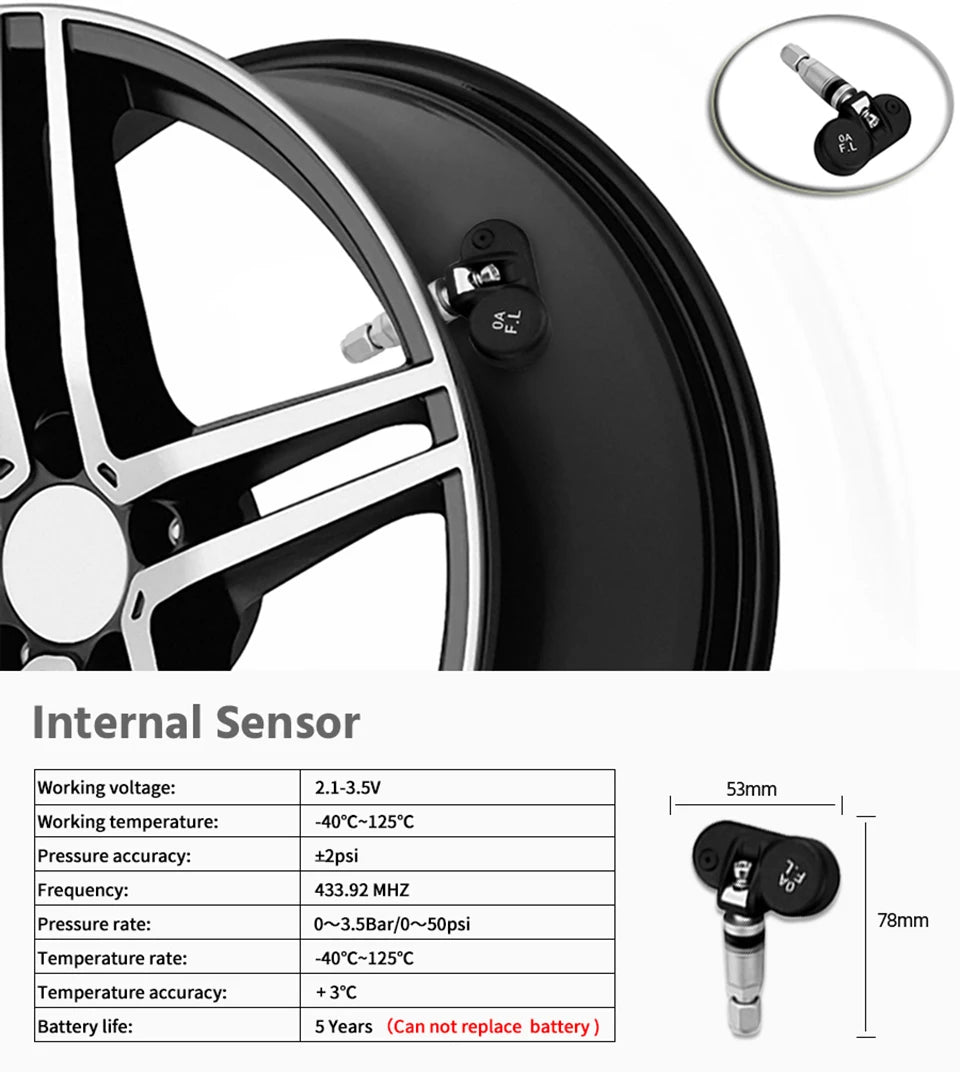 E-ACE K07 TPMS Solar Sensor Intelligence Wireless Tire Pressure Monitoring System Temperature Warning With 4 Sensors