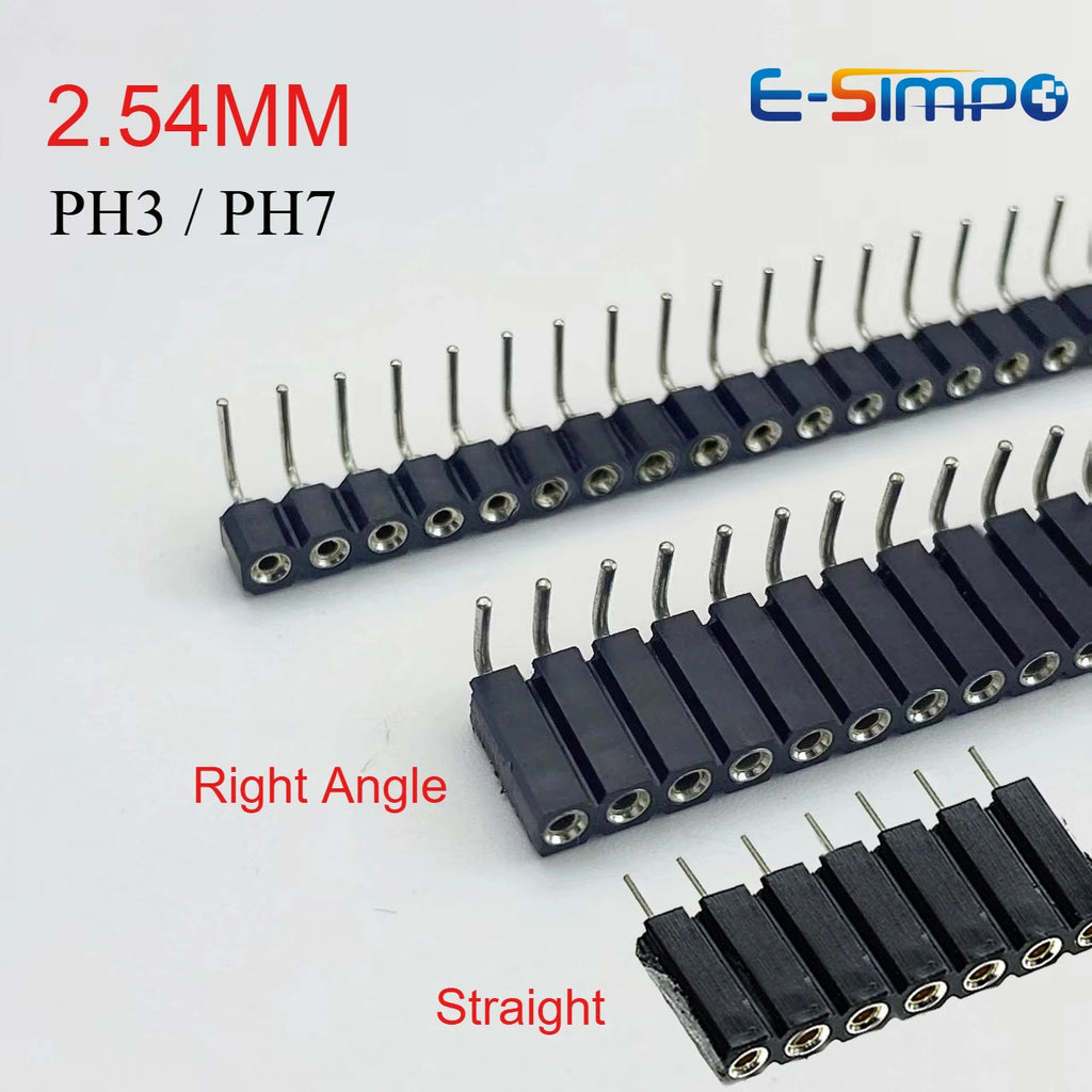 1P-40P 2.54mm Round Hole Right Angle Single Row 0.1" Breakable Stackable PCB IC Crystal Transistor Female Tin Pin Header Socket