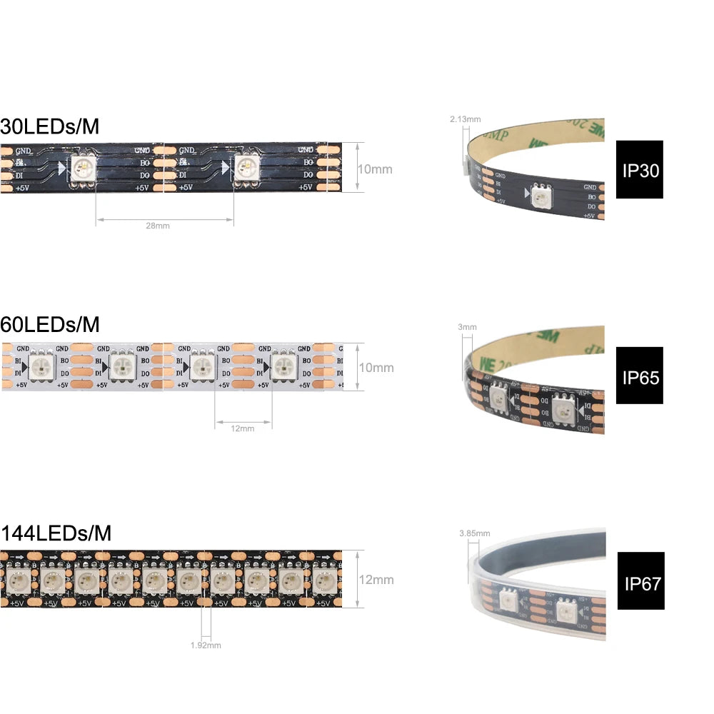 WS2812B WS2815 WS2811 WS2813 5050SMD Addressable LED Strip RGB Full Color Smart Programmable Led Lights Atmosphere Home Decor