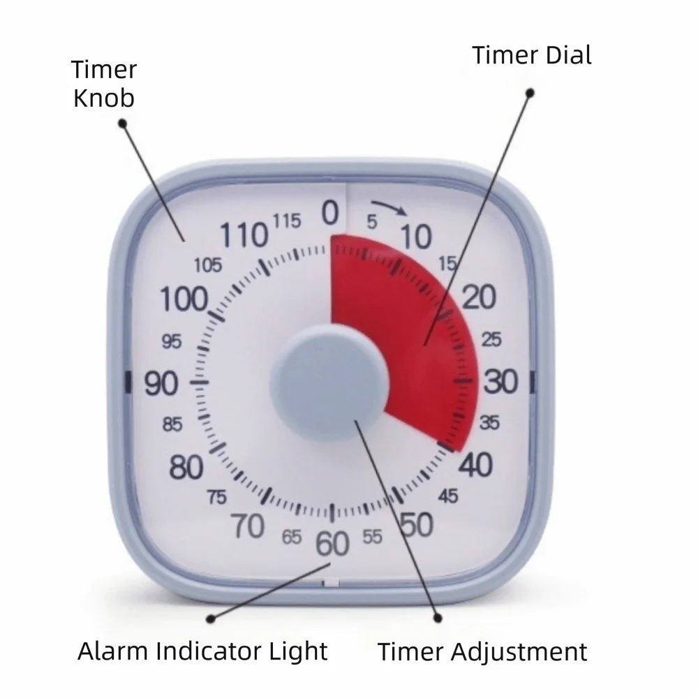 120 Minutes Visual Timer Silent Operation Self-Discipline Countdown Alarm Clock Portable Multifunctional Kitchen Timer