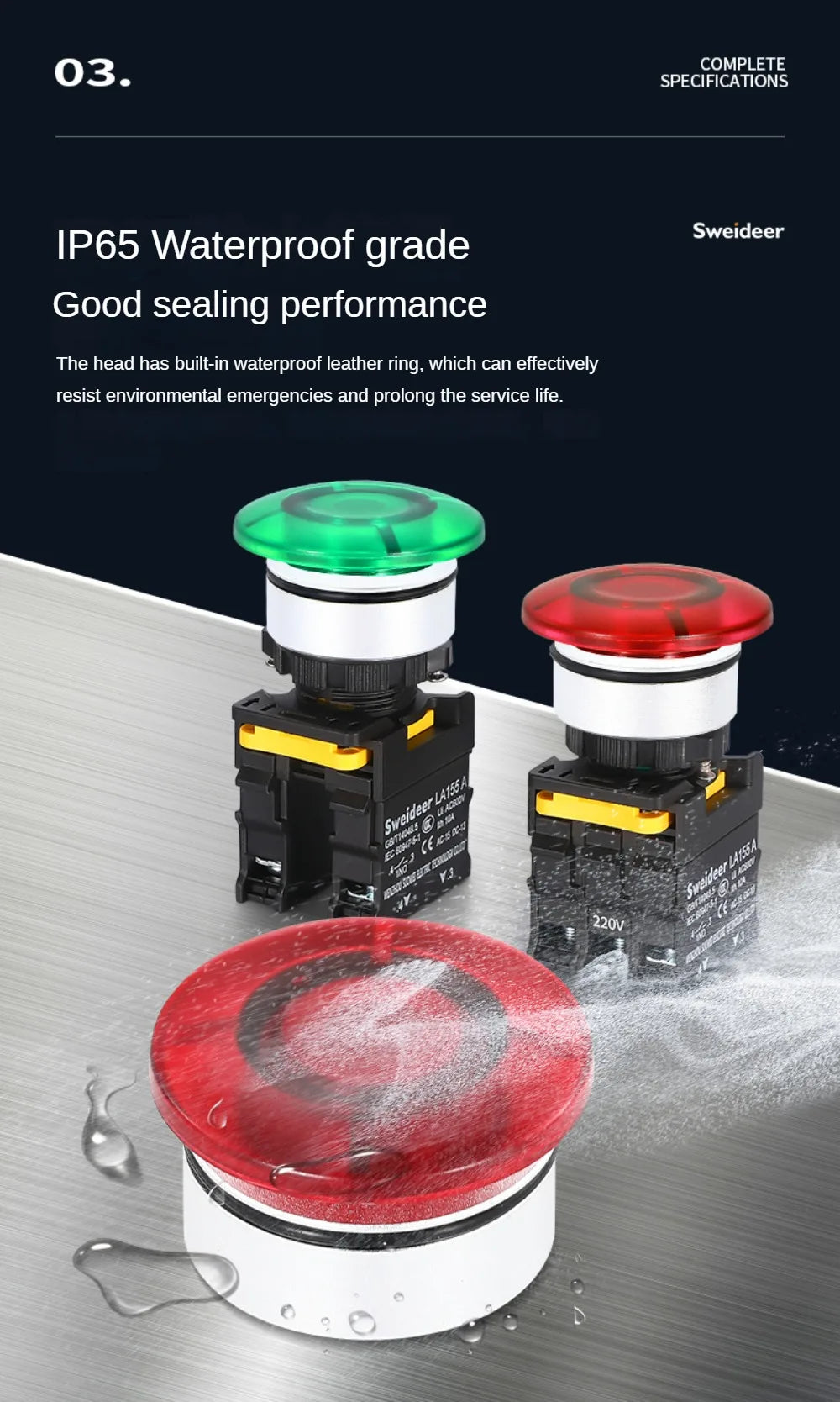 30mm Mushroom Button Switch with Light Waterproof Momentary Reset Self Locking Power Push Button Switch 12V 24V 220V 1NO 1NC Red