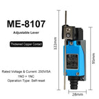 ME-8108 ME-8104 ME-8107 ME-8111 ME-8112 ME-8166-8169 Limit Switch Rotary Adjustable Roller Lever Arm Travel Switch AC250V NO NC