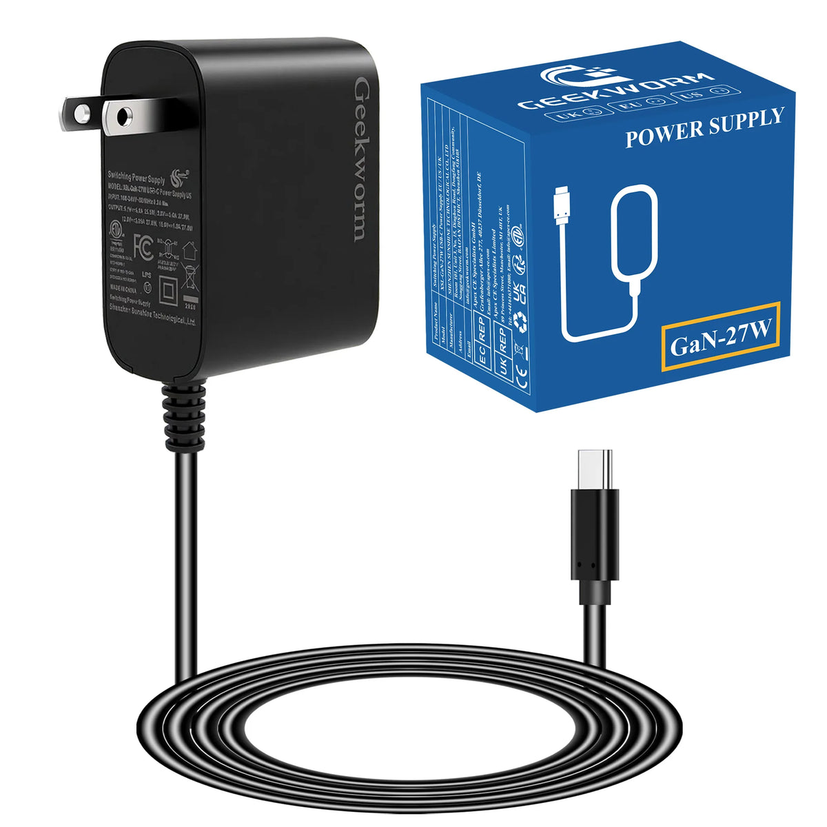 Geekbord Raspberry Pi 5 Power Supply XSL-GaN-PD 27W 5.1V 5A USB-C