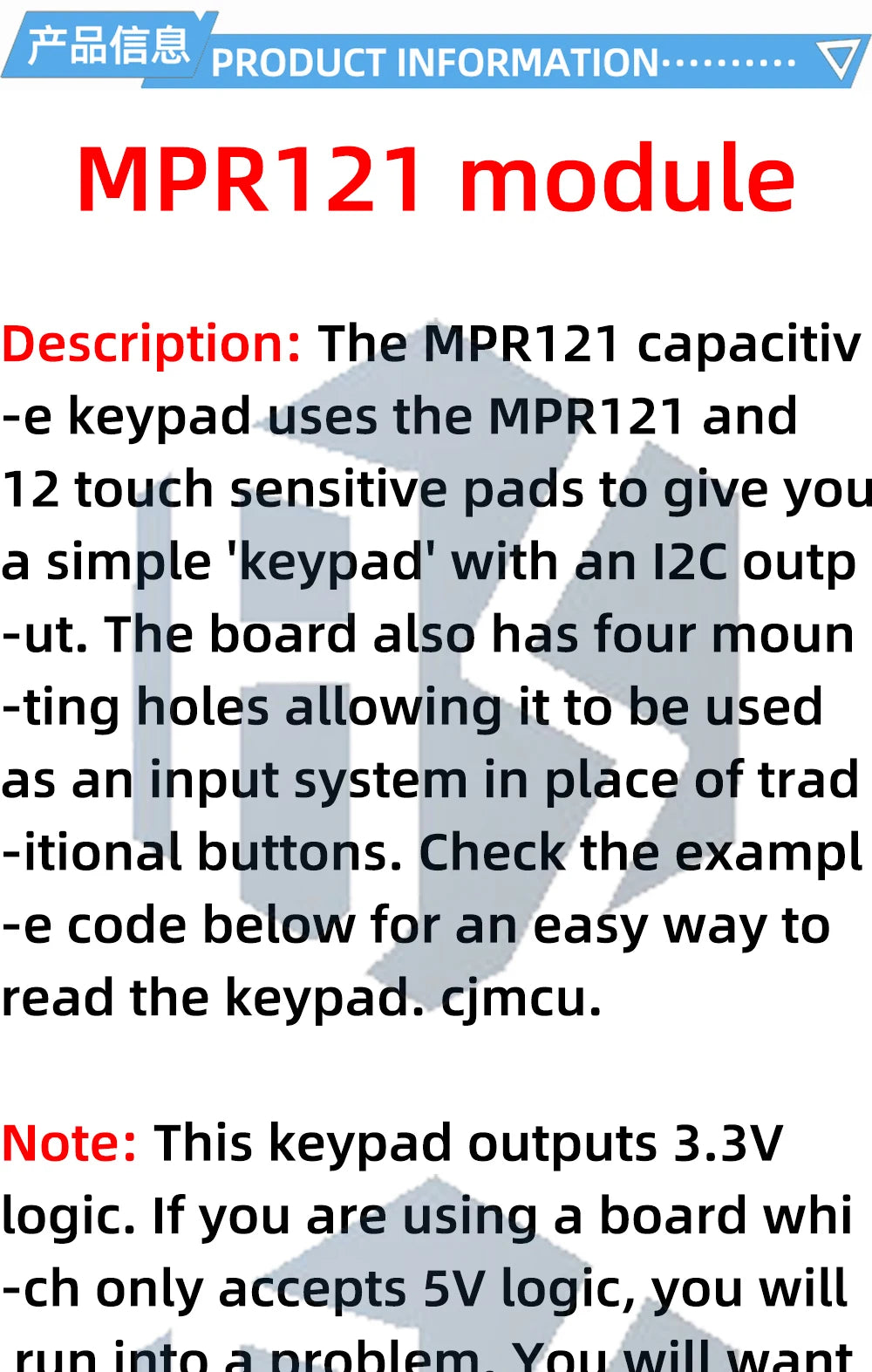 12-Button Capacitive Touch Keypad (MPR121): I2C Interface Sensor Module –for Arduino-Compatible