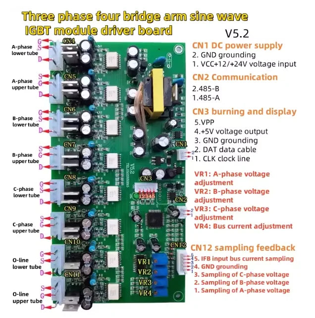 Three phase four bridge arm sine wave IGBT module driver board