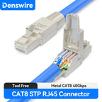 Denswire Tool-Free RJ45 Connectors | UTP Cat5e Cat6 Cat7 Ethernet Plugs for Solid & Stranded Cable