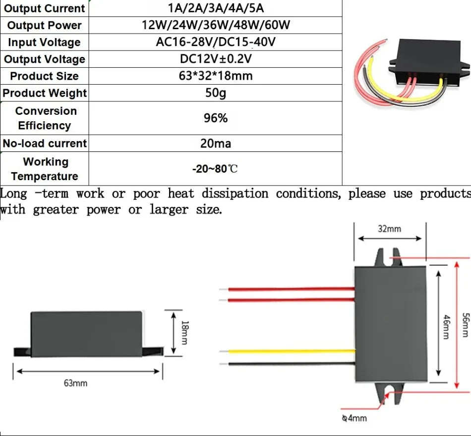 AC 24V to DC 12V 1A 2A 3A 4A 5A Power Converter AC16-28V to DC12V 5A AC to DC 12V Transformer Converter Supply Regulator Module
