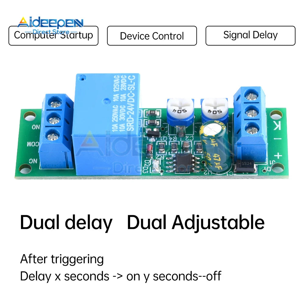 DC 5V 12V 24V Dual Relay Module Adjustable Time 0-100 Second 0-15 Minute 2 Speed Adjustable Trigger Control Relay Module Switch
