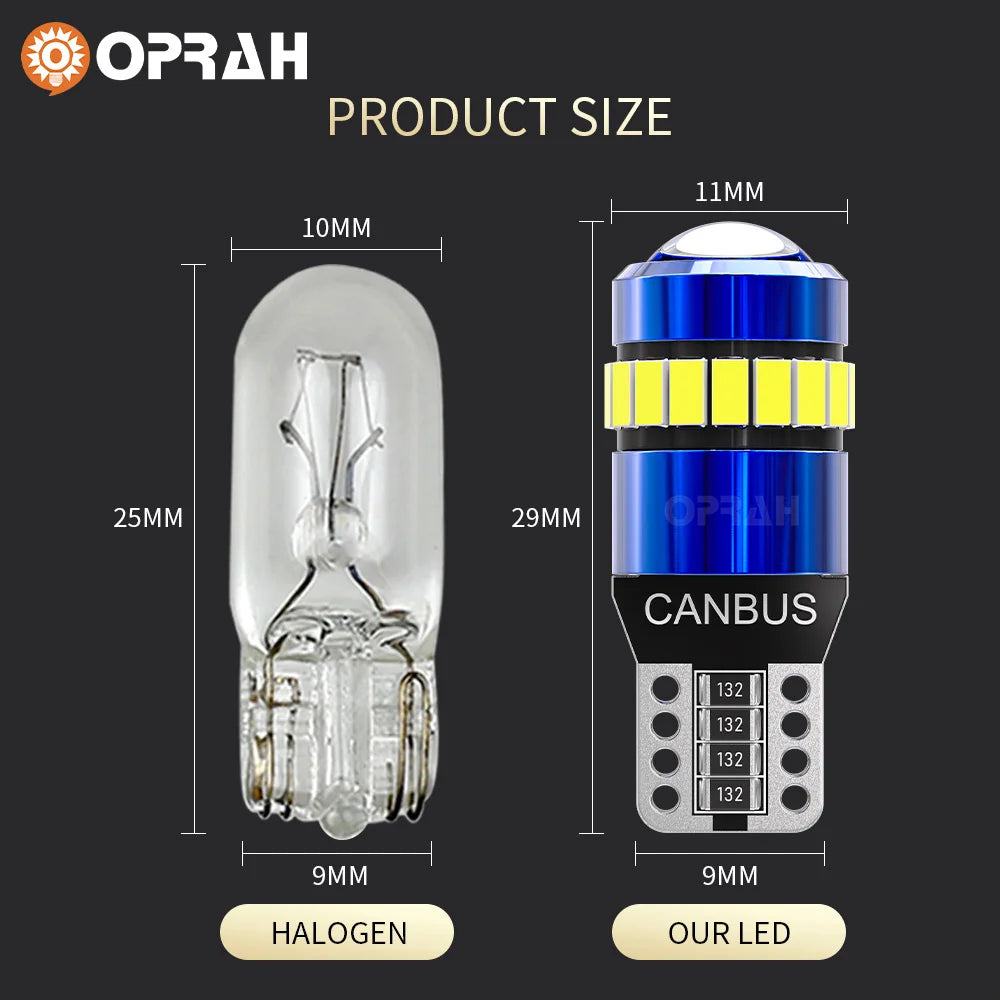 Oprah 2PCS W5W 3030 3014 SMD Car T10 LED 194 168 Wedge Replacement Reverse Instrument Panel Lamp White Bulbs For Clearance Light