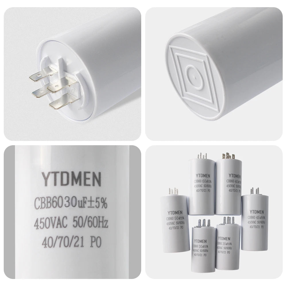AC 450V CBB60 Dual Insert Motor Starting Capacitor 4pin 4UF-60UF Replacement Motor Run Capacitors For Air Compressor Water Pump