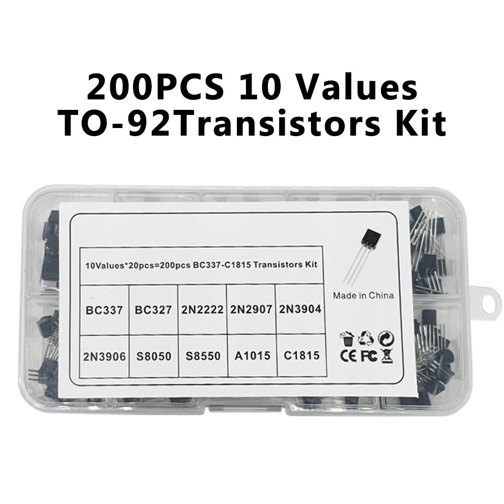 200Pcs New Version Transistor Kit PNP/NPN 10 Values TO-92 Set BC327 BC337 2N2222 2N2907 2N3904 2N3906 S8050 S8550 A1015 C1815