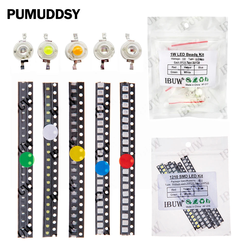 100pcs 5colors Each 20pcs 5730 5050 3528 1210 1206 SMD LED Diode Kit Red Green Blue White Yellow 0805 0603 0402