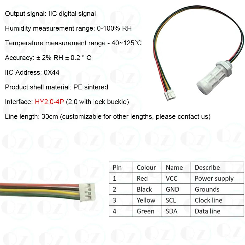 SHT20 SHT30 Temperature and Humidity Sensor HY2.0-4P Interface IIC Digital Signal Output Cable Length 30cm