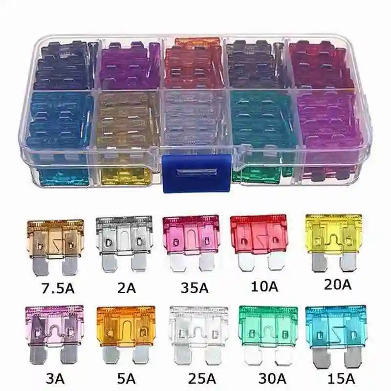 50/100Pcs Car Fuses Kit Assorted Auto Truck Standard Blade Fuse Assortment 2A 3A 5A 7.5A 10A 15A 20A 25A 30A 35A Auto Fuse