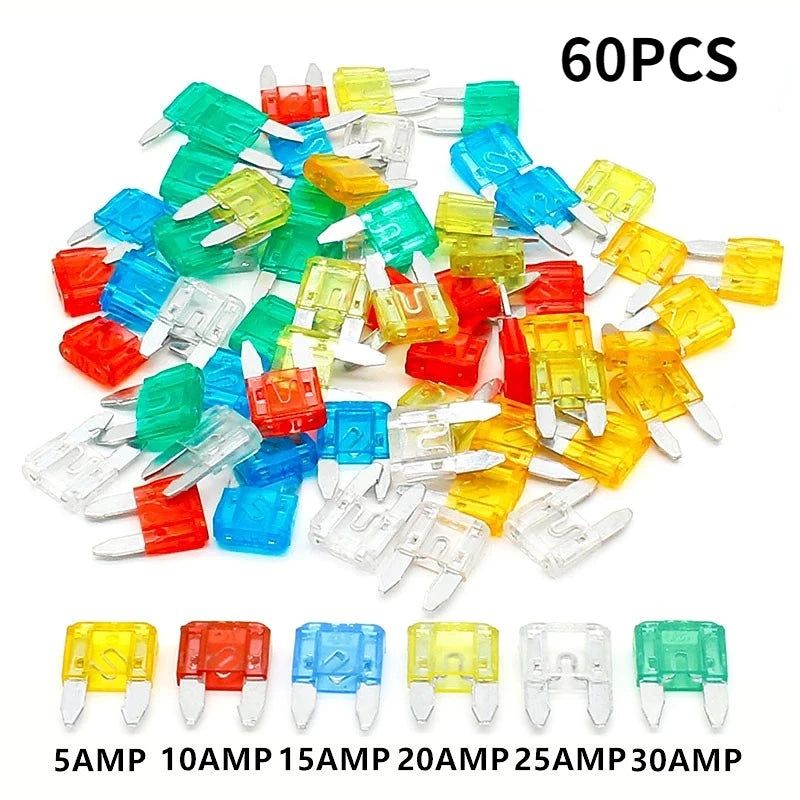 60pcs Mini Car Fuse Combo Kit Mini Multicolor Multi-Function Auto Blade Fuse Replacement Kit For Car/RV/Truck/Motorcycle/Boat