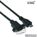 Pitch 17.5mm 5 Pin Micro Mini USB C Male To TYPE-C Female Extension Data Sync Power Charge Cable With Screws Lock Panel Mount