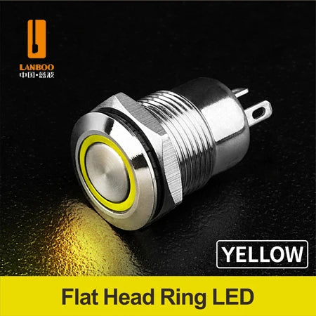 LANBOO 12mm Economy Mini Metal Push Button Switch 1NO Ring/Power Illumination Momentary or Latching