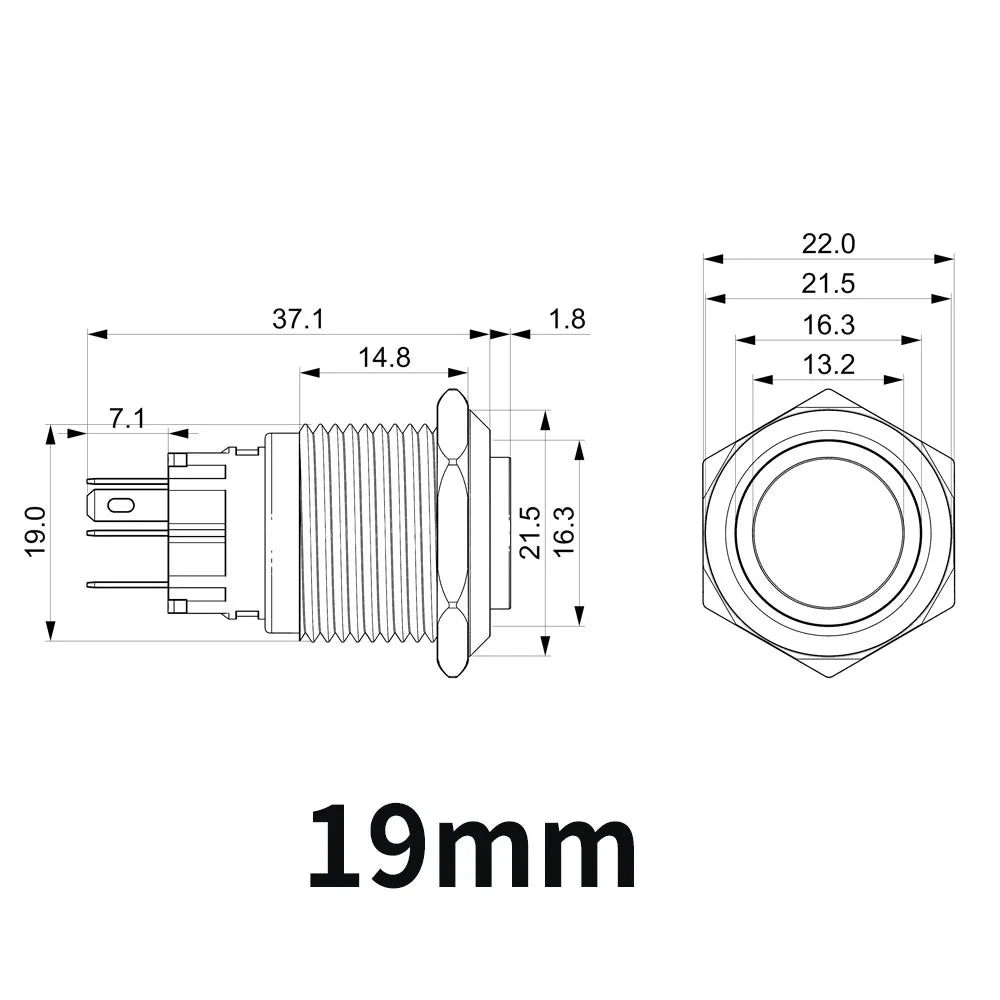 12/16/19/22mm Metal Push Button IP66 Waterproof Self Reset Latching Red LED 1NO1NC Plug Terminal 5V 12V 220V Control Switch Blue